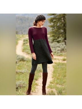 Peruvian Connection Colorblock Knit Sweater Dress in Plum and Charcoal